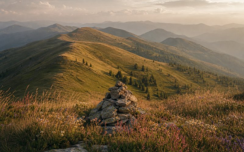 Blick auf die gerundeten Nockberge-Gipfel in Kärnten am späten Sommernachmittag